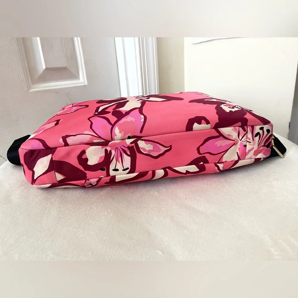 kate spade Pink Floral Laptop Bag with Storybook Lining EUC